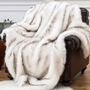 Battilo Luxury Tipped Faux Fur Throw Blanket White Size 60" x 80"